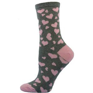 Women's Pink Color Hearts Cotton Crew Socks
